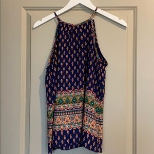 Navy/ orange patterned halter blouse